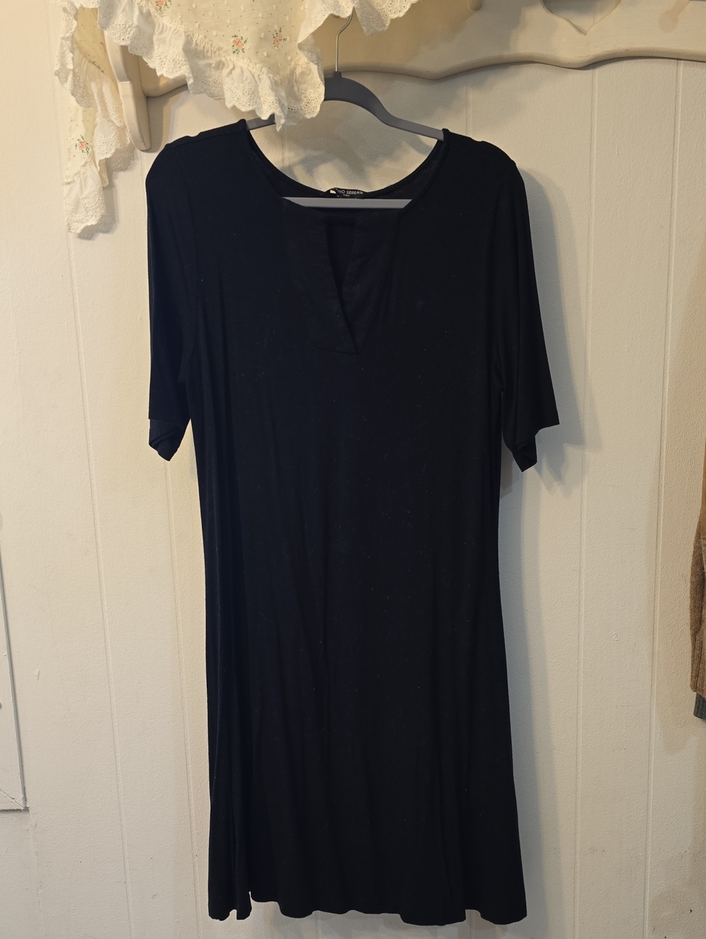 Mario Serrani Black Short-Sleeve V-Neck Dress